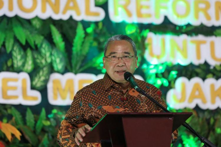 Menteri Desa PDTT, Eko Putro Sandjojo menyampaikan sambutan dalam Rembug Nasional Reforma Agraria di Hotel Media Jakarta,, Rabu (19/9/18)