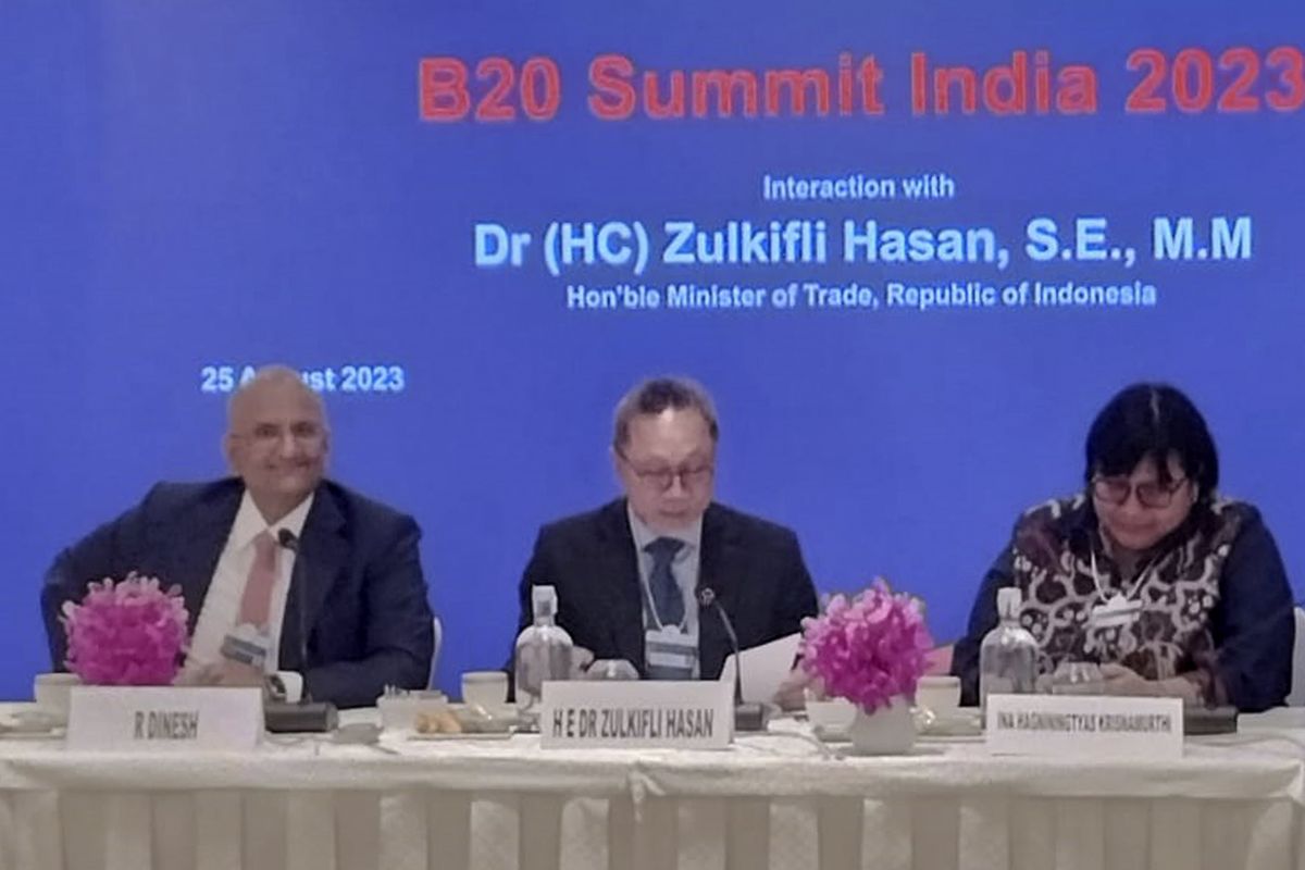 Di sela-sela pertemuan G20 Trade and Investment Ministers? Meeting (TIMM) di New Delhi, India, Menteri Perdagangan RI, Zulkifli Hasan menghadiri The Confederation of Indian Industry (CII) Roundtable Discussion, Jumat (25/8/2023).