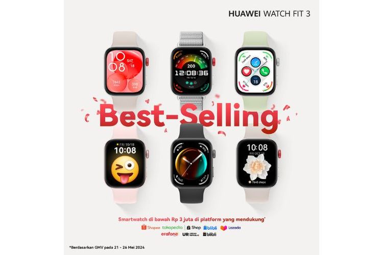 HUAWEI WATCH FIT 3 berhasil meraih predikat smartwatch di bawah Rp 3 juta dengan penjualan terbaik.