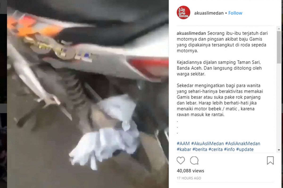 Kasus baju tersangkut di rantai motor kembali terjadi