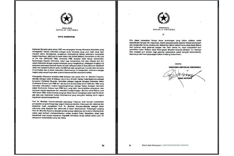 Tangkap layar kata pengantar dari Presiden Joko Widodo dalam buku Rekam Jejak Kebangsaan Mochtar Kusumaatmadja terbitan Kompas Penerbit Buku pada 2015.
