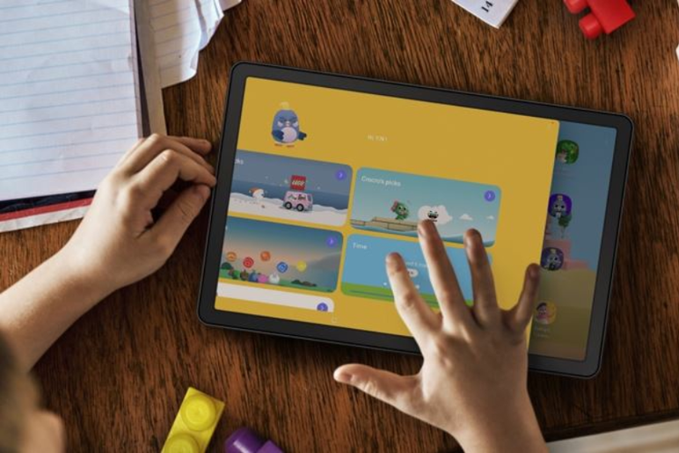 Ilustrasi anak-anak yang sedang menggunakan tablet Samsung Galaxy Tab A9 series Kids Edition