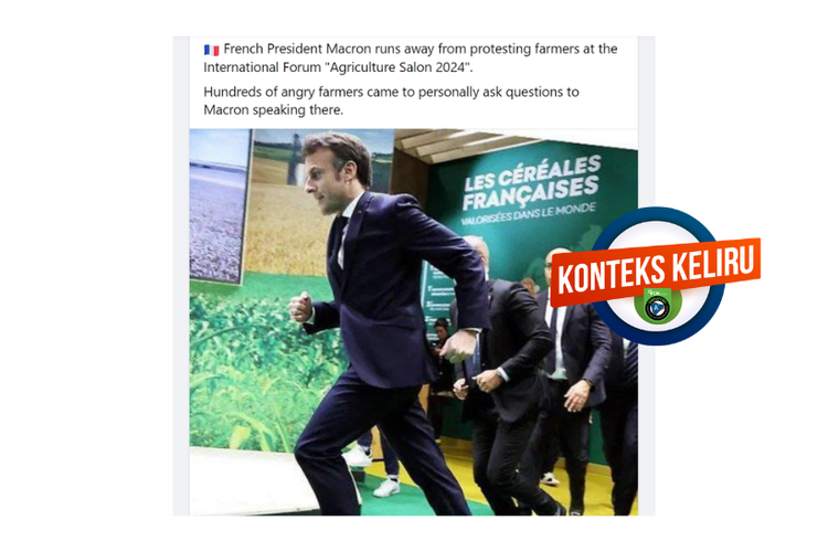 Foto Emmanuel Macron saat menghadiri Pameran Pertanian Paris 2023 dibagikan dengan konteks keliru