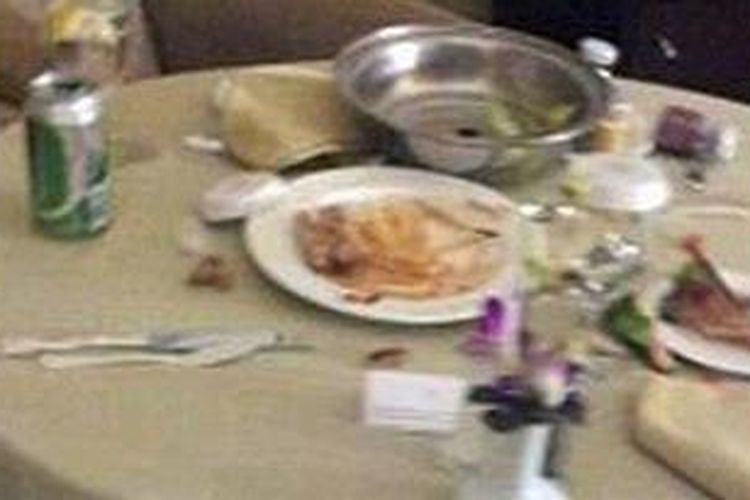 Last meal: Pictures of Whitney Houstons hotel room, left, reveal what the singer ordered before she died - a hamburger, fries and turkey sandwich - which she is said to have planned on eating in the bathroom, right, after her bath. It also appears as if she drank Heineken and champagne shortly before her death  