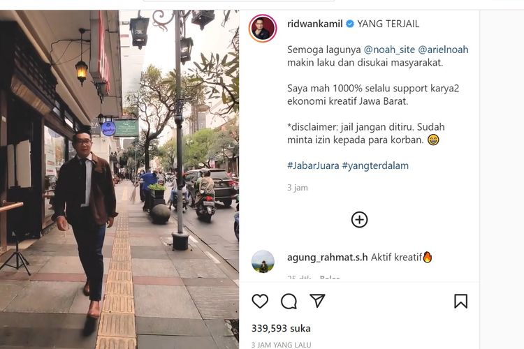 Tangkapan layar video di akun Instagram Gubernur Ridwan Kamil, Selasa (4/1/2022). 