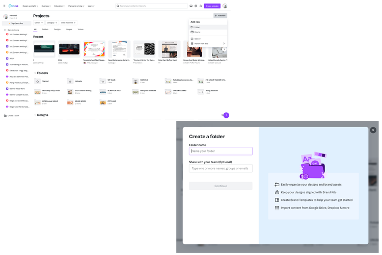 Ilustrasi cara bikin folder di Canva