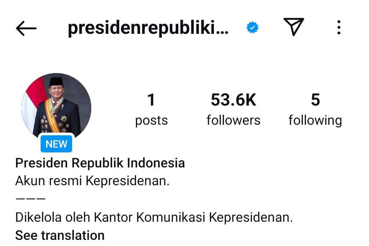 Prabowo Punya Akun IG Baru @presidenrepublikindonesia, Jadi Akun Resmi Lembaga Kepresidenan