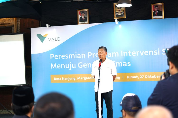 Menteri ESDM Arifin Tasrif dalam Peluncuran Program Intervensi Stunting di Kabupaten Bandung oleh PT Vale Indonesia Tbk pada Jumat (27/10/2023).