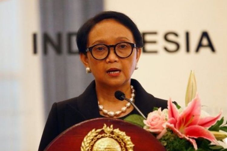 Foreign Minister of Indonesia Retno Marsudi speaks at the Ministry of Foreign Affairs building in Jakarta recently.  
