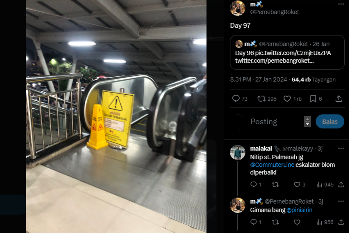 Kondisi eskalator Stasiun Bekasi yang sudah berhenti beroperasi selama 97 hari [Twitter/@PernebangRoket].