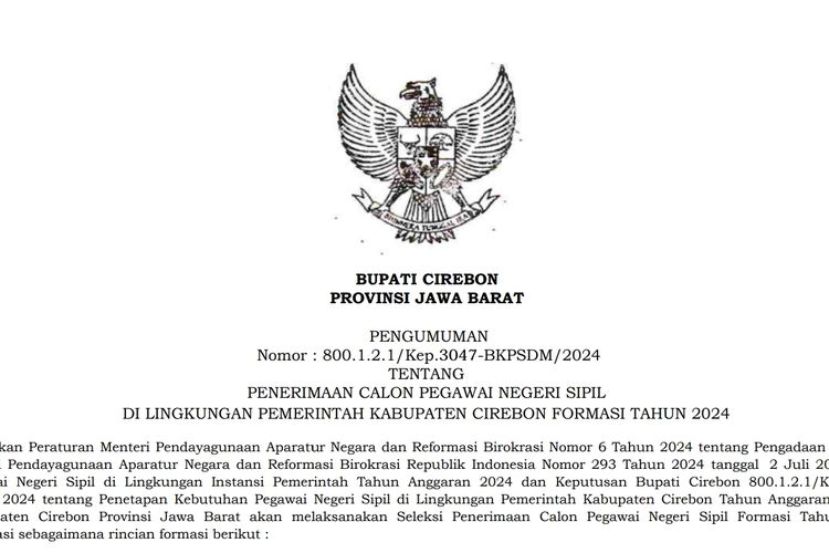 Seleksi CPNS 2024 Pemkab Cirebon, Cek Daftar Formasi yang Dibutuhkan