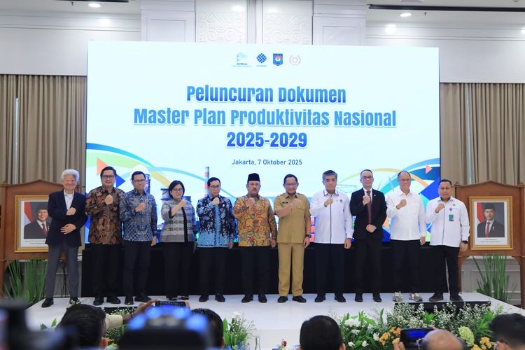 Menteri Ketenagakerjaan (Menaker) Yassierli saat menghadiri acara Peluncuran Dokumen Master Plan Produktivitas Nasional 2025?2029 di Kantor Kementerian PPN/Bappenas, Jakarta, Selasa (7/10/2025).