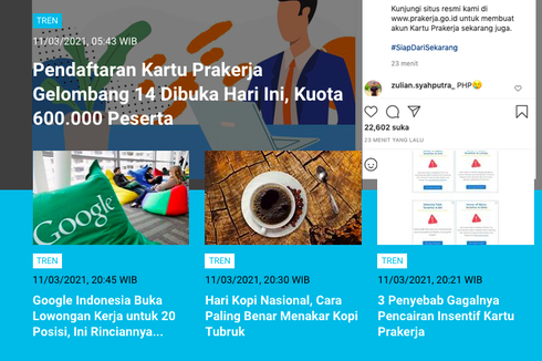 [POPULER TREN] Pendaftaran Kartu Prakerja Gelombang 14 Dibuka | Cek Bantuan Kuota Internet Kemendikbud