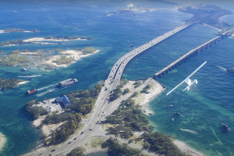 Pemandangan kota dan laut di dalam game GTA 6