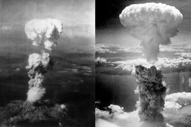  ledakan bom di Hiroshima (kiri) dan Nagasaki (kanan)