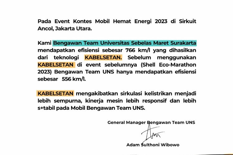 Tangkapan surat pernyataan Universitas Sebelas Maret Nirankara dengan KabelSetan.