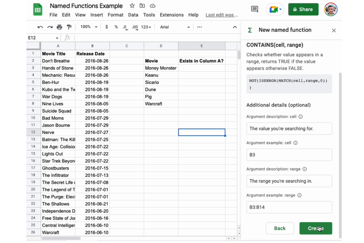 Ilustrasi rumus baru Named Functions di Spreadsheet.