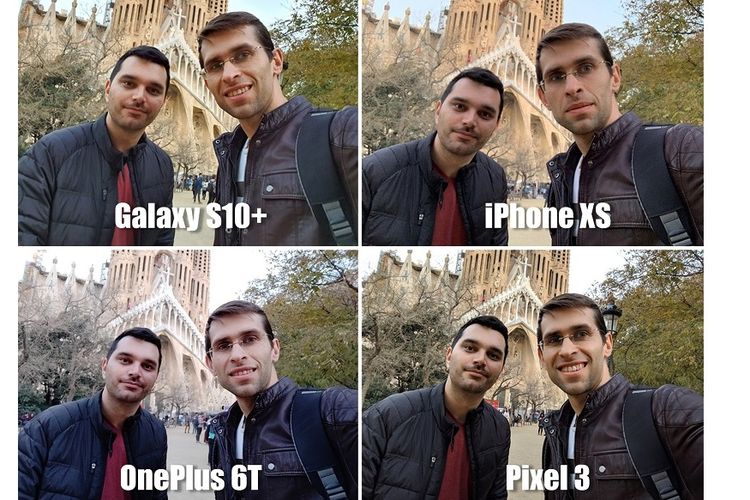 Perbandingan hasil selfie kamera depan Galaxy S10 plus, OnePlus 6T, iPhone XS, dan Google Pixel 3