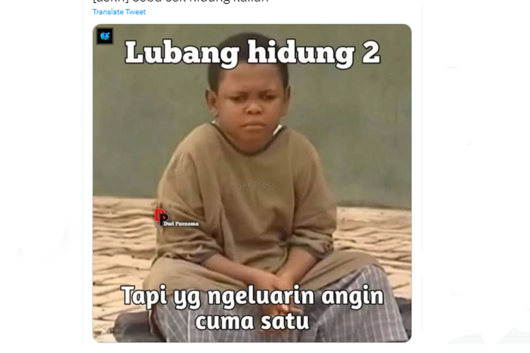 Tangkapan layar twit yang menyebut manusia hanya bernapas melalui satu lubang hidung