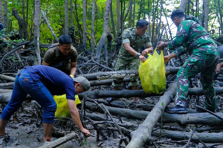Kodam VI/Mulawarman Bersihkan 312 Kg Sampah di Mangrove Somber