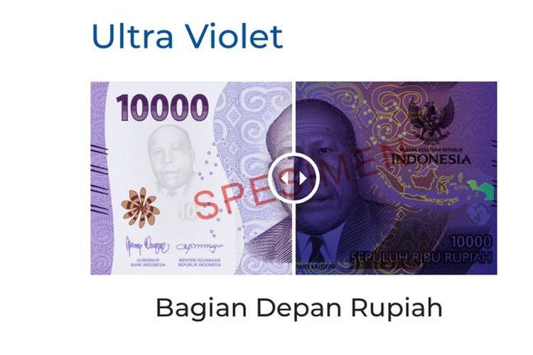 Tampilan bagian depan uang pecahan Rp 10.000.