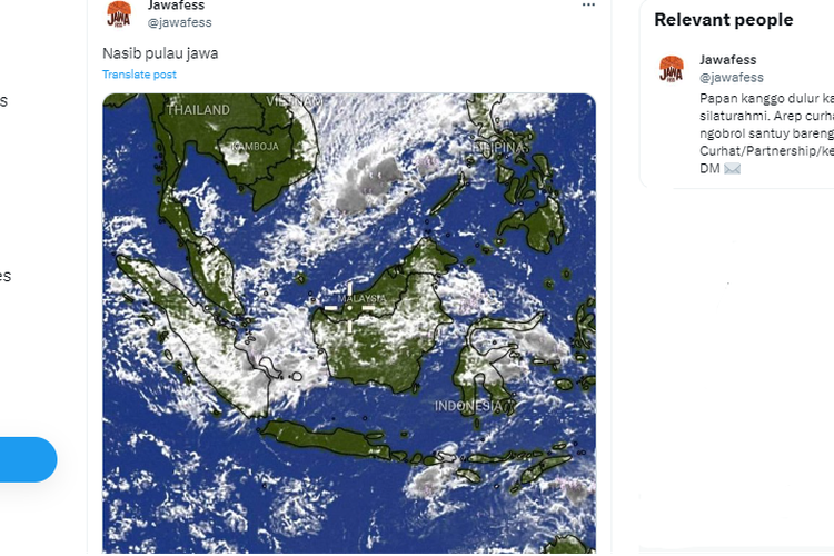 Tangkapan layar unggahan foto tidak ada awan di atas Pulau Jawa