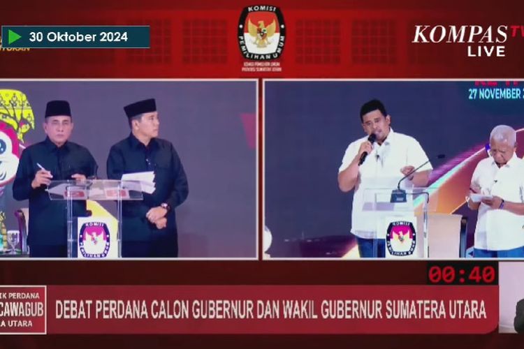 Debat Calon gubernur-wakil gubernur Sumatera Utara nomor urut 1 Bobby Nasution-Surya (kanan) dan cagub-cawagub Sumut nomor urut 2 Edy Rahmayadi-Hasan Basri Sagala (kiri) 