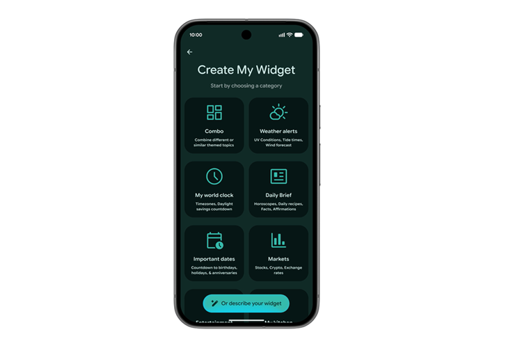 Fitur Create My Widget, yang memungkinkan pengguna membuat widget Android hanya dengan memberikan deskripsi sesuai widget yang diinginkan. 