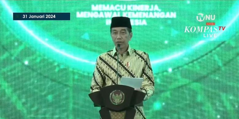 Presiden Joko Widodo menghadiri Resepsi Harlah ke-101 Nahdlatul Ulama (NU) yang digelar di Universitas Nahdlatul Ulama (UNU) Yogyakarta, Rabu (31/1/2024).