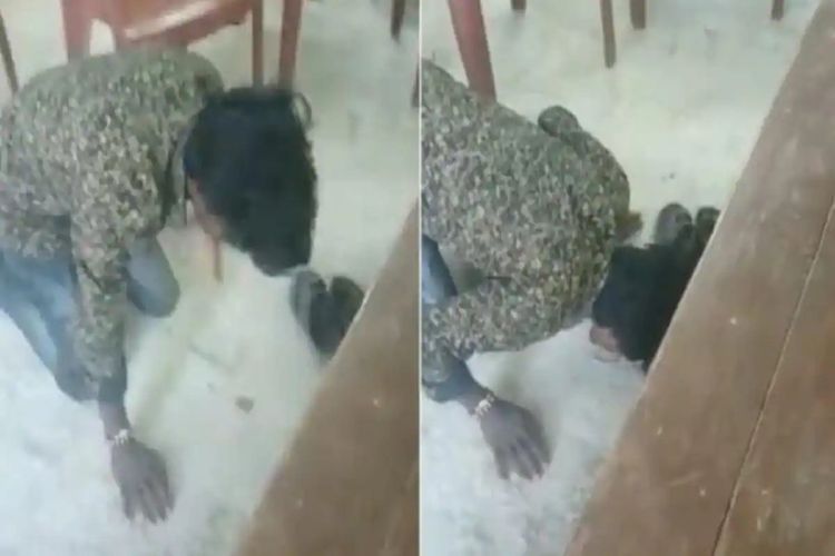 Tangkapan layar video yang viral di India memperlihatkan seorang pria Dalit dipaksa untuk menjilat ludah dan minum kencing sebagai hukuman karena kawin lari.