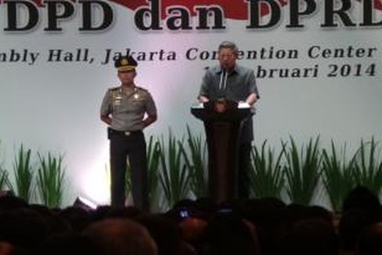 Presiden Susilo Bambang Yudhoyono dalam acara Rapat Koordinasi Nasional Pemantapan Pemilu  Anggota DPR, DPD, dan DPRD 2014 di Jakarta Convention Center, Selasa (11/2/2014).