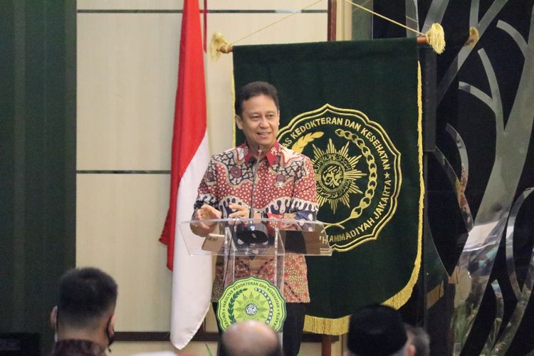 Menteri Kesehatan Budi Gunadi Sadikin memberikan kuliah umum di Universitas Muhammadiyah Jakarta (UMJ) yang digagas Asosiasi Pendidikan Kedokteran dan Kesehatan Muhammadiya (APKKM) pada Selasa, 21 Februari 2023.
