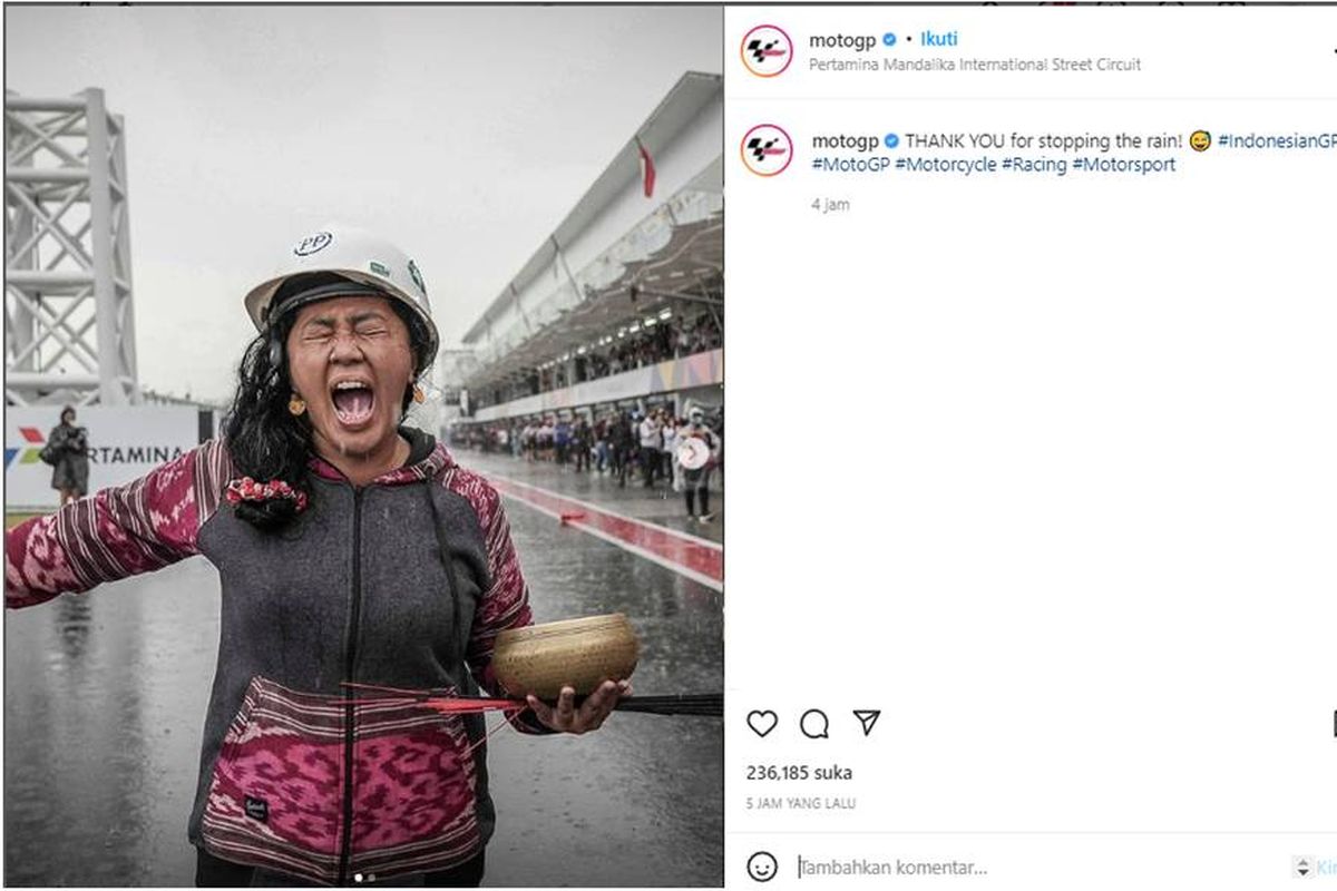 Tangkapan layar instagram MotoGP tentang pawang hujan Rara Istiani Wulandari
