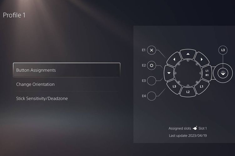 Menu penyimpanan Profile di sistem PS5 untuk menyimpan fungsi tombol stik Access.