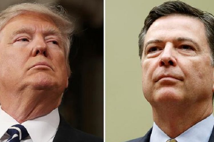 Presiden AS Donald Trump dan Direktur FBI James Comey yang dipecat Trump.