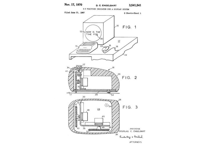 The first generation mouse patent documents filed by Douglas Engelbart.