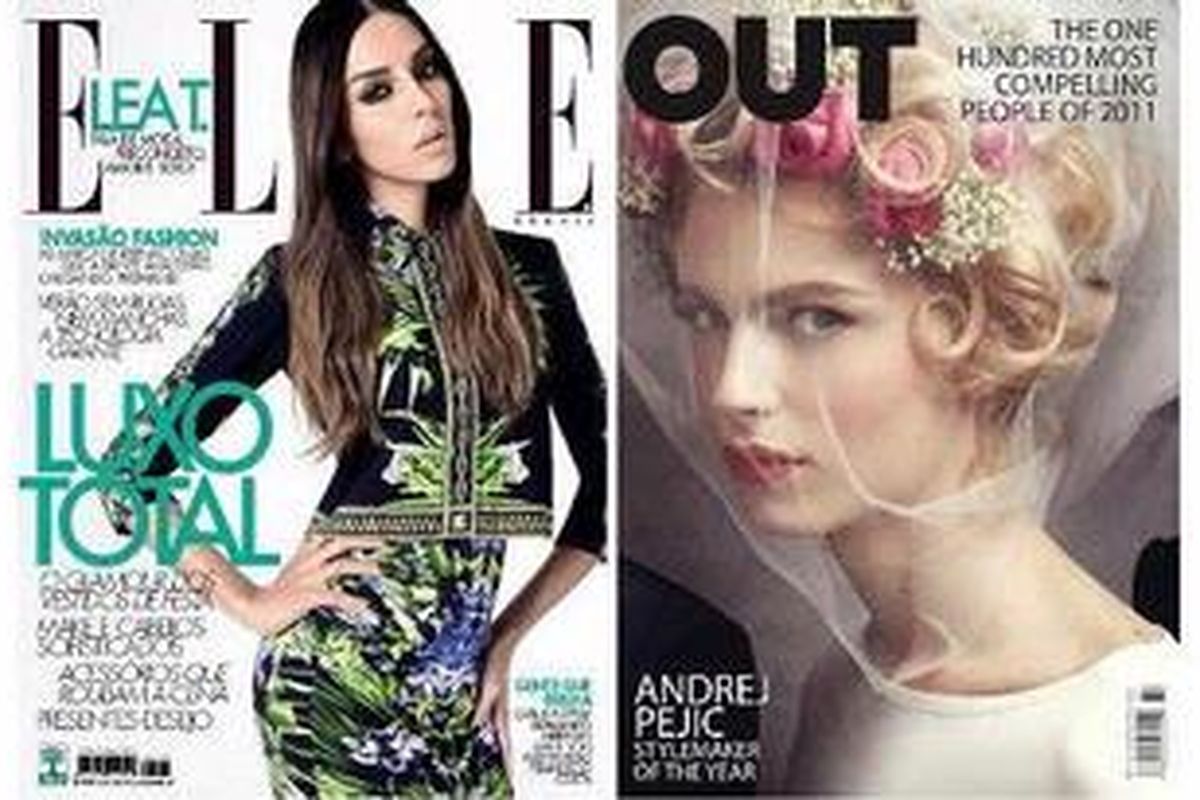 Lea T di cover majalah Elle (kiri), dan Andrej Pejic di sampul majalah Out.