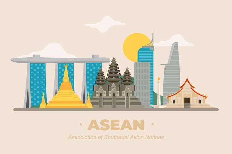 Ilustrasi gedung-gedung di negara ASEAN. 