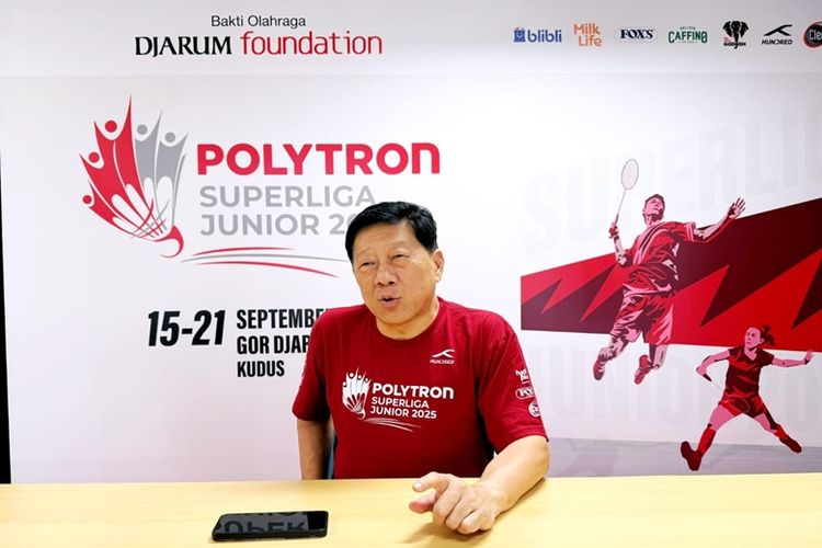 Ketua PB Djarum Yoppy Rosimin saat jumpa wartawan di sela-sela Polytron Superliga Junior 2025.