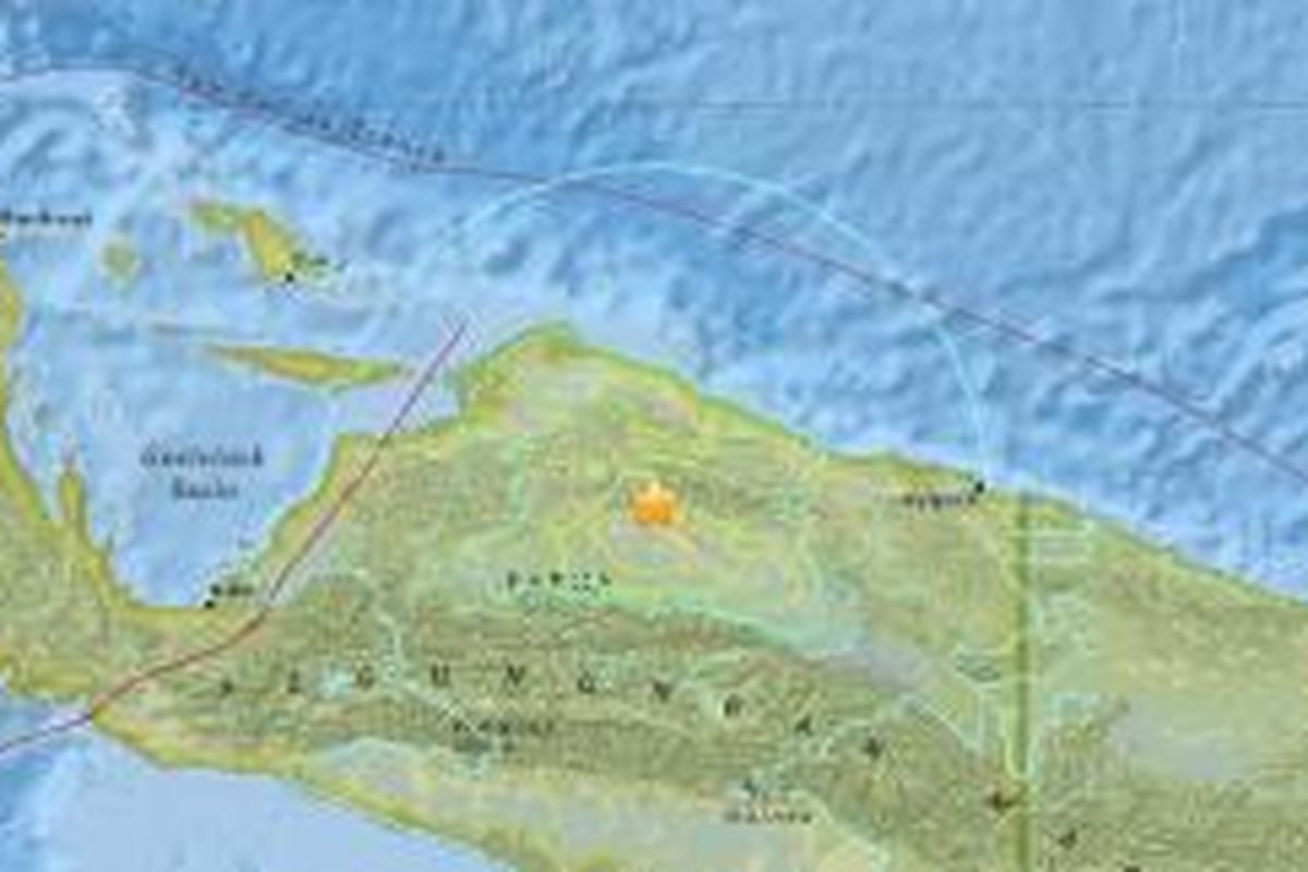 Ilustrasi episentrum gempa Mamberamo pada Selasa (28/7/2015). 