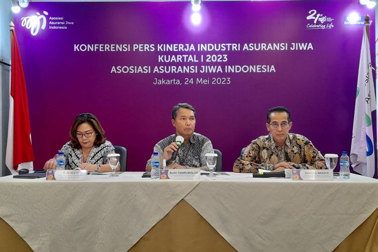 Konferensi pers kinerja industri asuransi jiwa kuartal I-2023 AAJI, Rabu (24/5/2023).