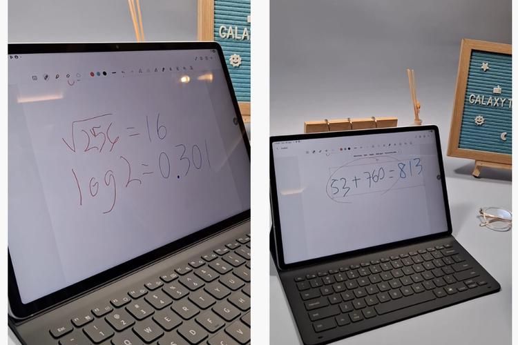 Fitur AI Solve Math yang memungkinkan pengguna untuk mendapatkan hasil hitungan matematika langsung dari pertanyaan yang dituliskan pengguna di aplikasi Samsung Notes.  