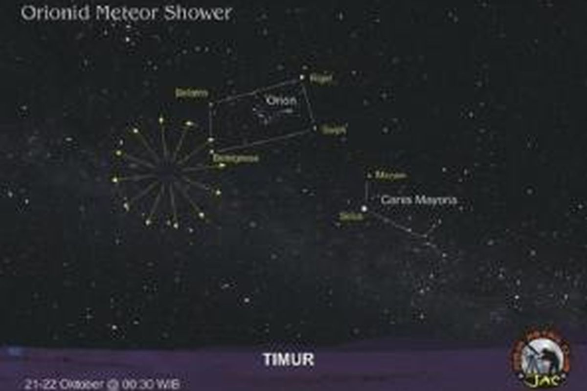 Ilustrasi penampakan hujan meteor Orionids pada Rabu (21/10/2015).