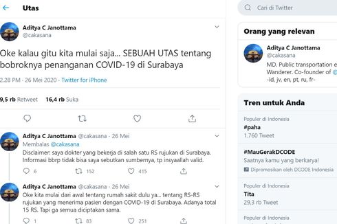 Seorang Dokter Cuit di Twitter Bobroknya Penanganan Corona di Surabaya, Ini Reaksi Pemkot