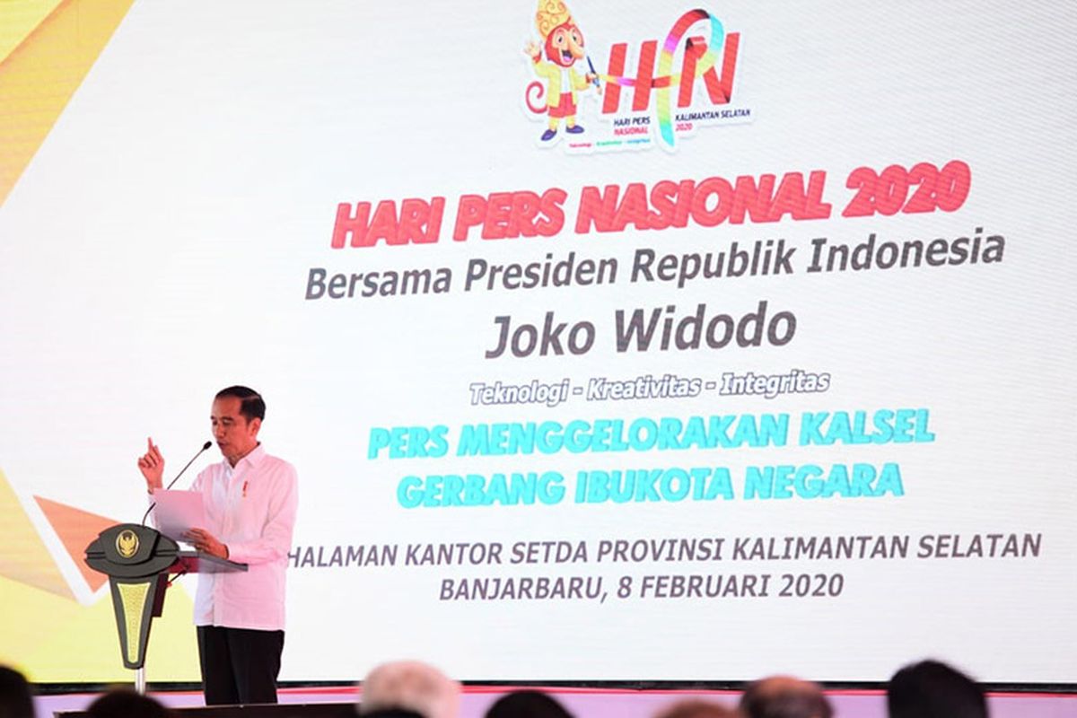 Presiden Jokowi ketika menyampaikan sambutannya di HPN 2020