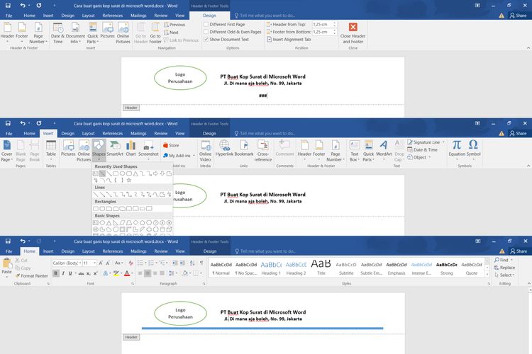 Cara buat garis kop surat di Microsoft Word.