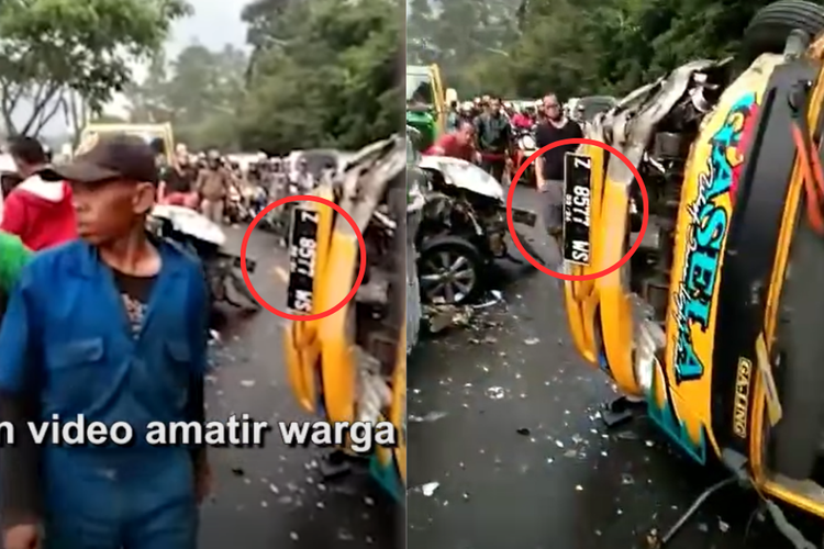 Tangkapan layar perbandingan video salah konteks, soal kecelakaan yang terjadi di Jalan Raya Puncak, Ciloto, Cianjur, Jawa Barat pada Rabu (28/2/2024).