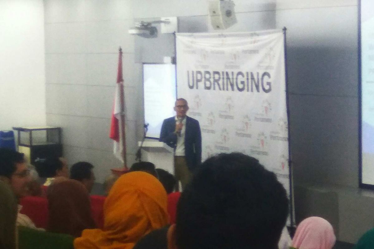 Wakil gubernur terpilih DKI Jakarta Sandiaga Uno mengisi seminar di Universitas Pertamina, Simprug, Jakarta Selatan, Selasa (6/6/2017).