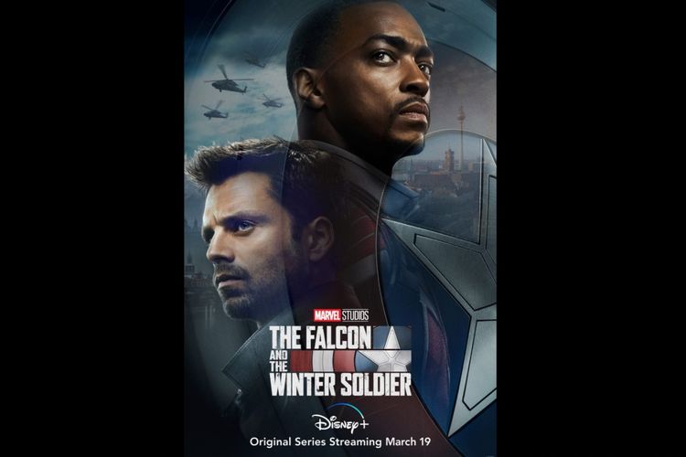 Anthony Mackie dan Sebastian Stan dalam miniseri The Falcon and the Winter Soldier (2021).