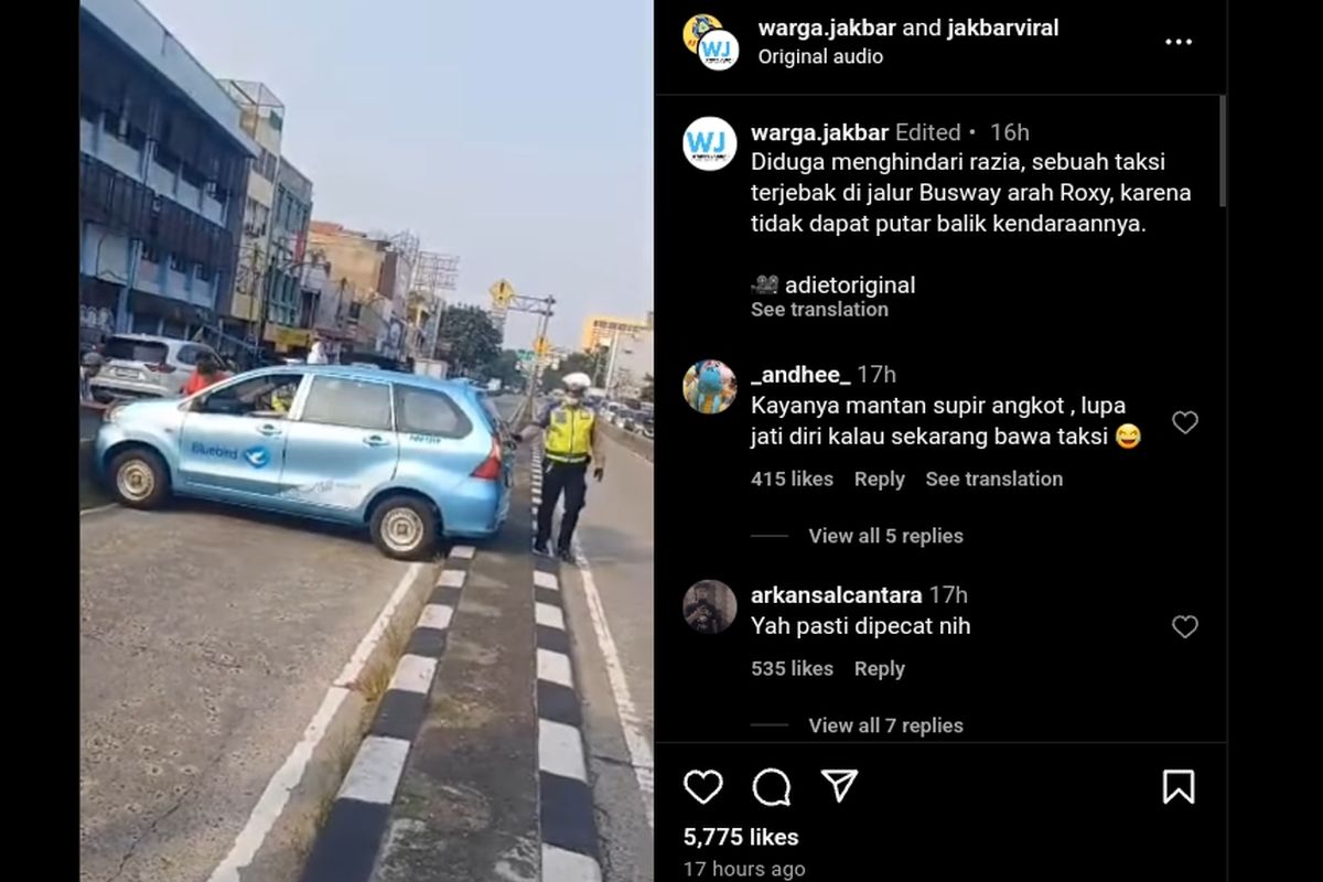 Video viral taksi Blue Bird melintang menutupi jalur bus Transjakarta alias busway